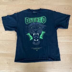 Distorted People - Distressed Vintage Panther Graphic Tee in Washed Black